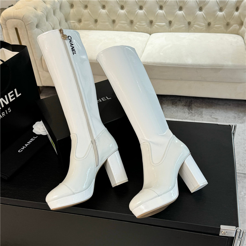 Ch**el patent leather knee high boots