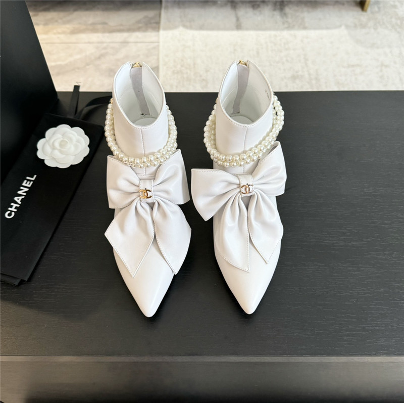 Ch**el pointed toe pearl bow ankle boots