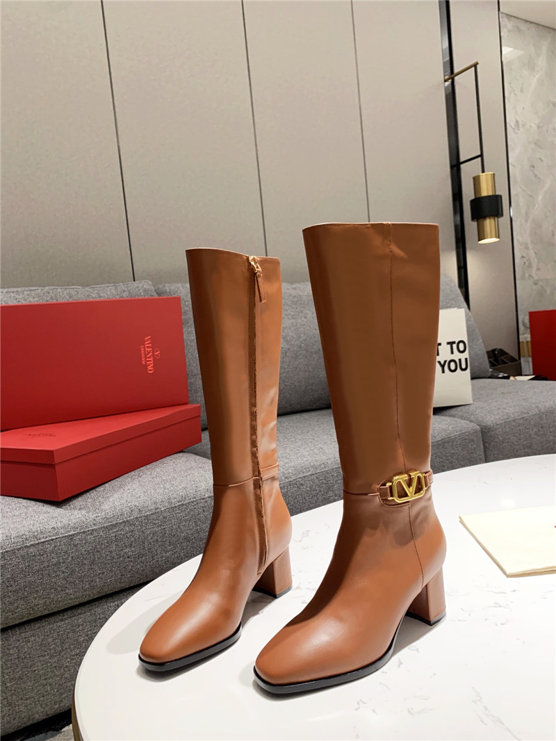 Va1e*ntin0 vlogo signature brown leather knee-high boots