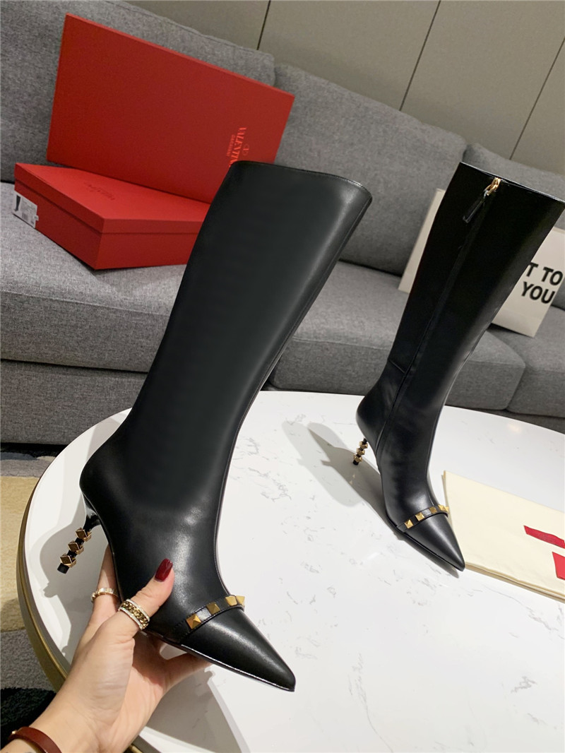Va1e*ntin0 studded heeled calfskin knee-high boots
