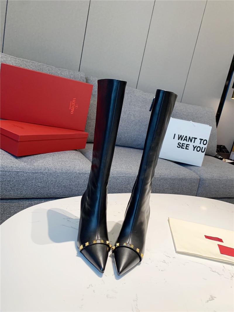 Va1e*ntin0 studded heeled calfskin knee-high boots