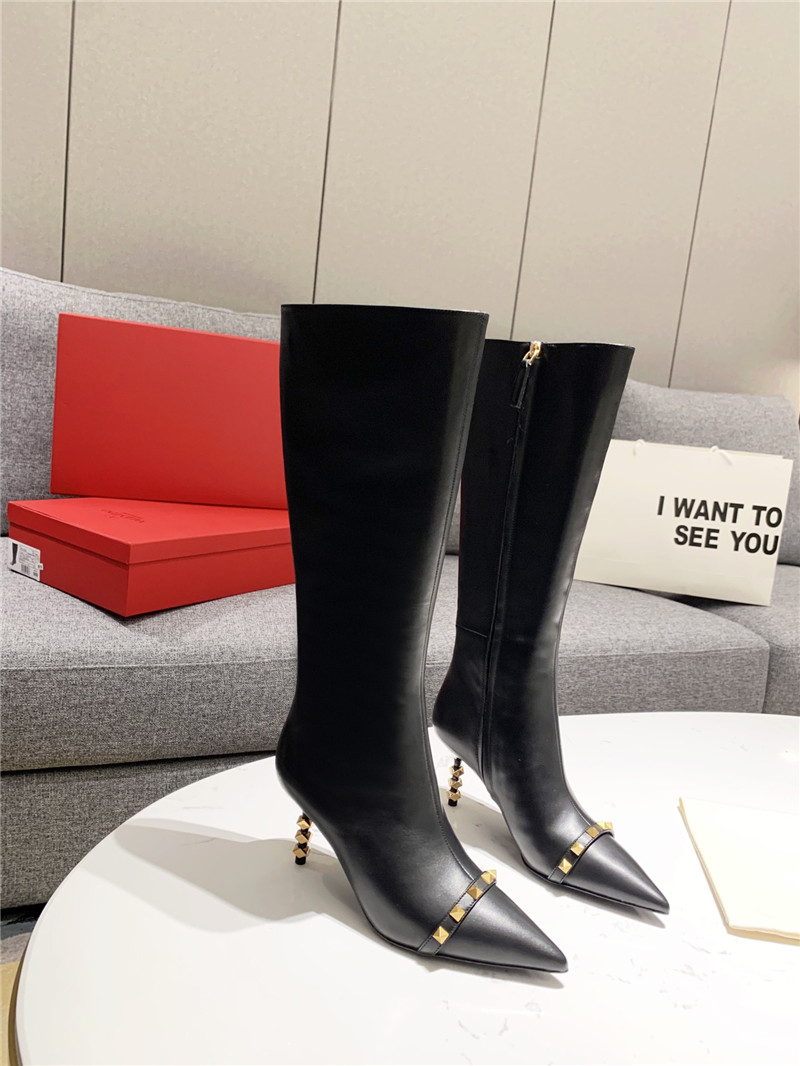 Va1e*ntin0 studded heeled calfskin knee-high boots