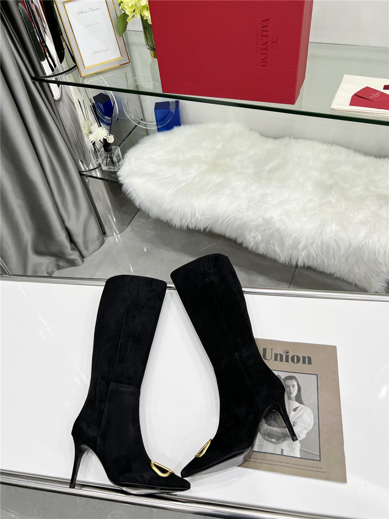 Va1e*ntin0 vlogo heeled suede knee-high boots