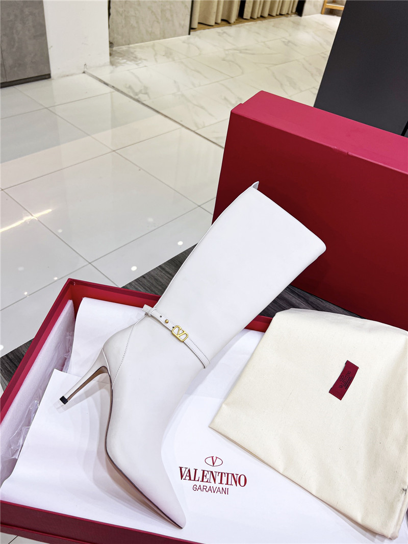 Va1e*ntin0 white heeled leather knee-high boots