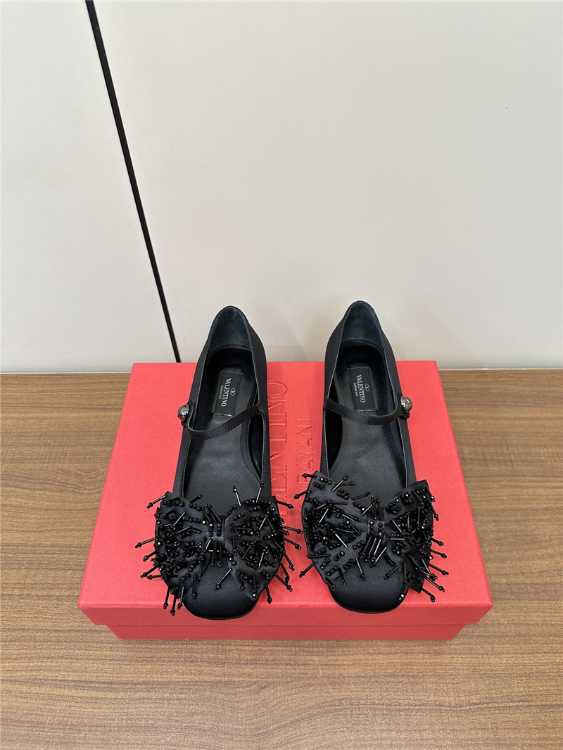 Va1e*ntin0 garavani black fringed bow ballerinas