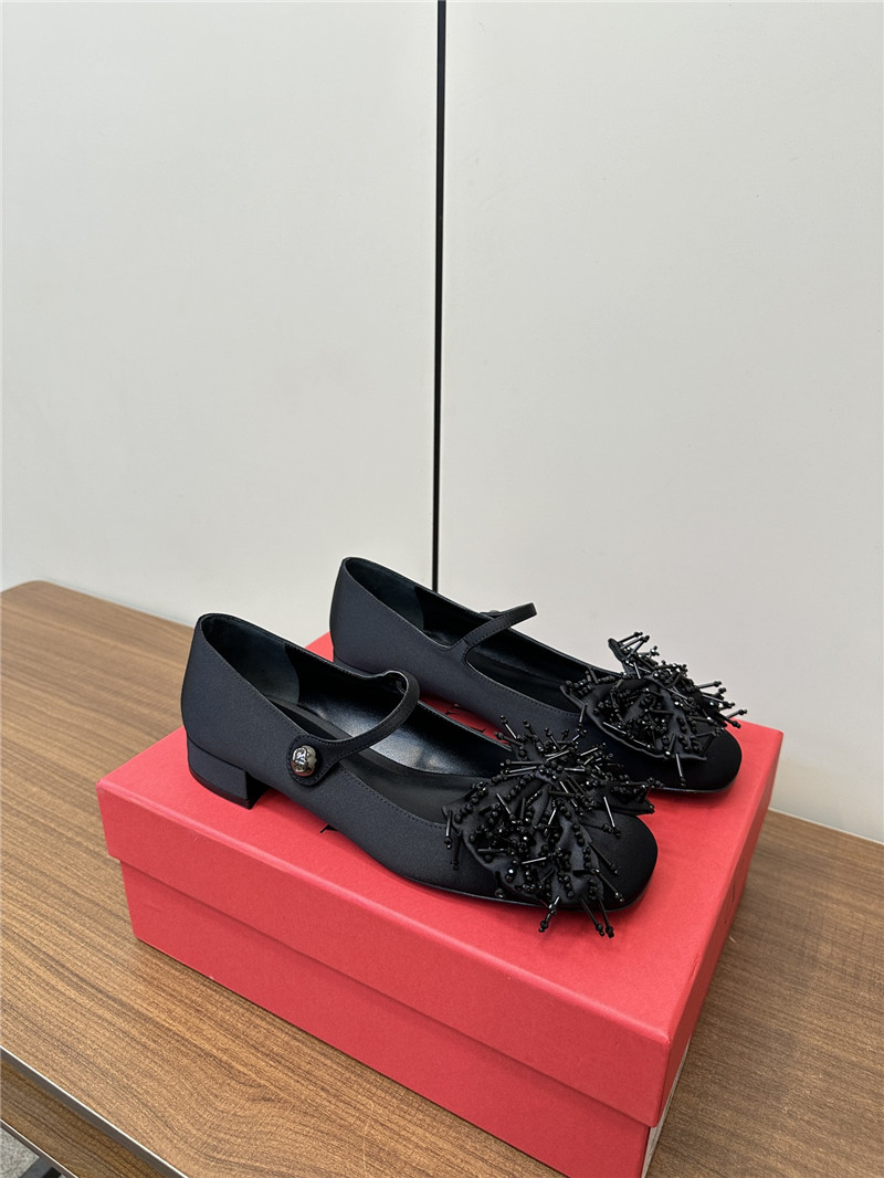 Va1e*ntin0 garavani black fringed bow ballerinas