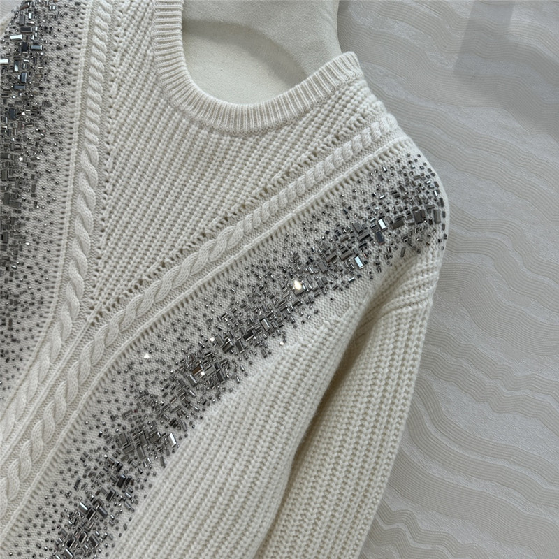 Vanitoo Embellished Rib Knit Sweater in White