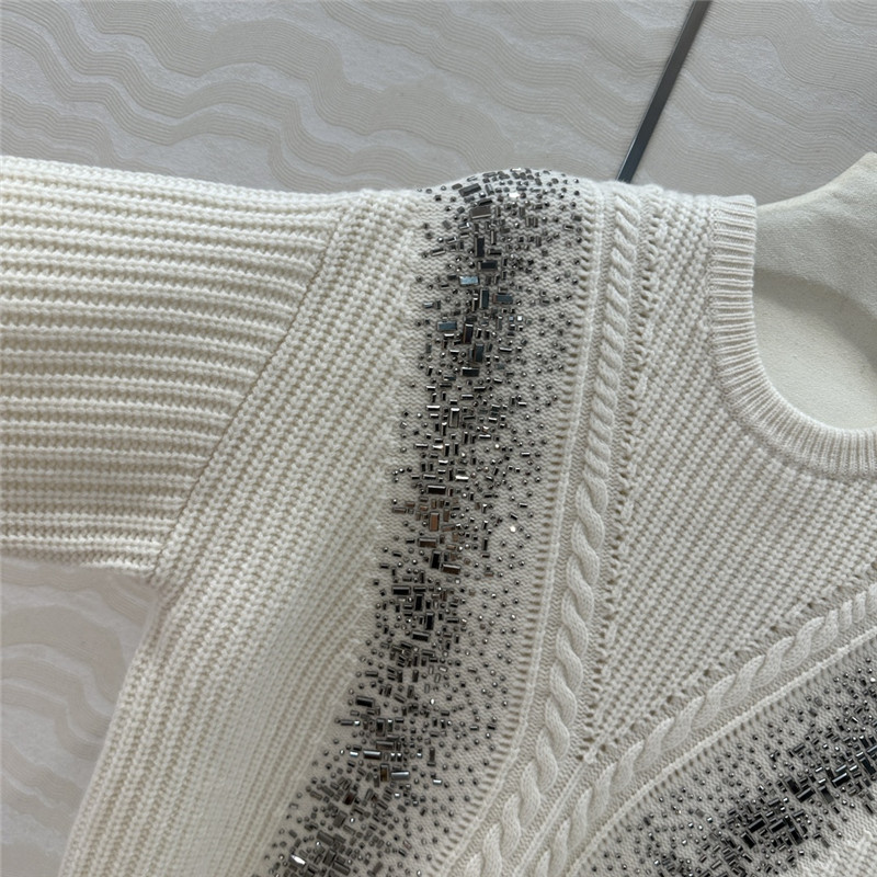 Vanitoo Embellished Rib Knit Sweater in White