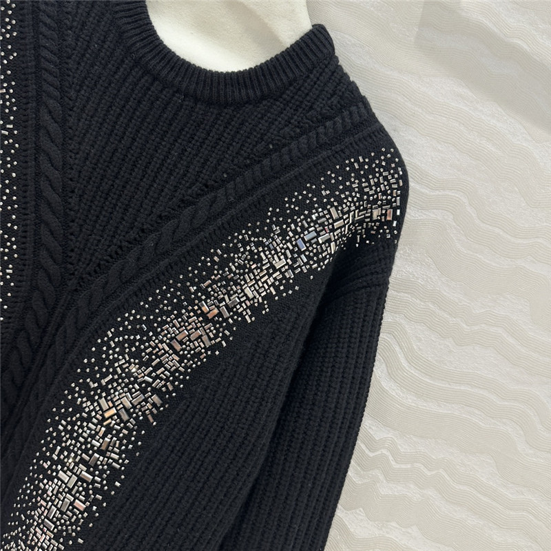 Vanitoo Embellished Rib Knit Sweater Black
