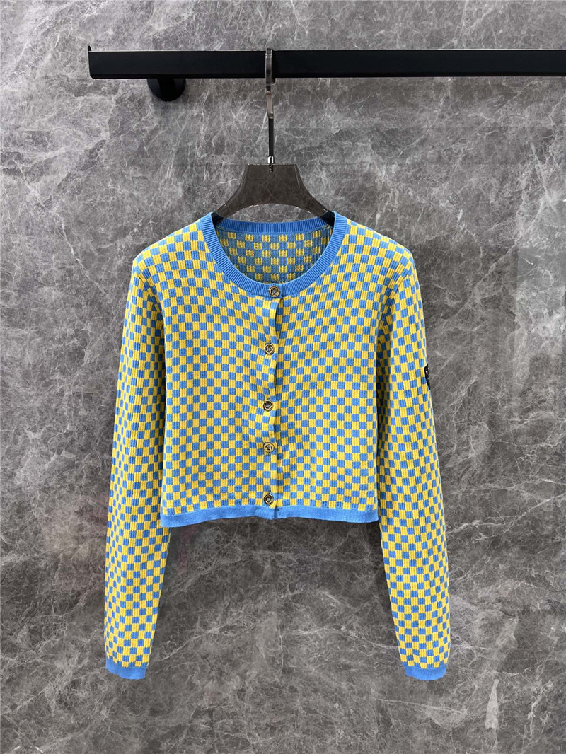 LV Damier Cropped Cardigan in Blue/Yellow