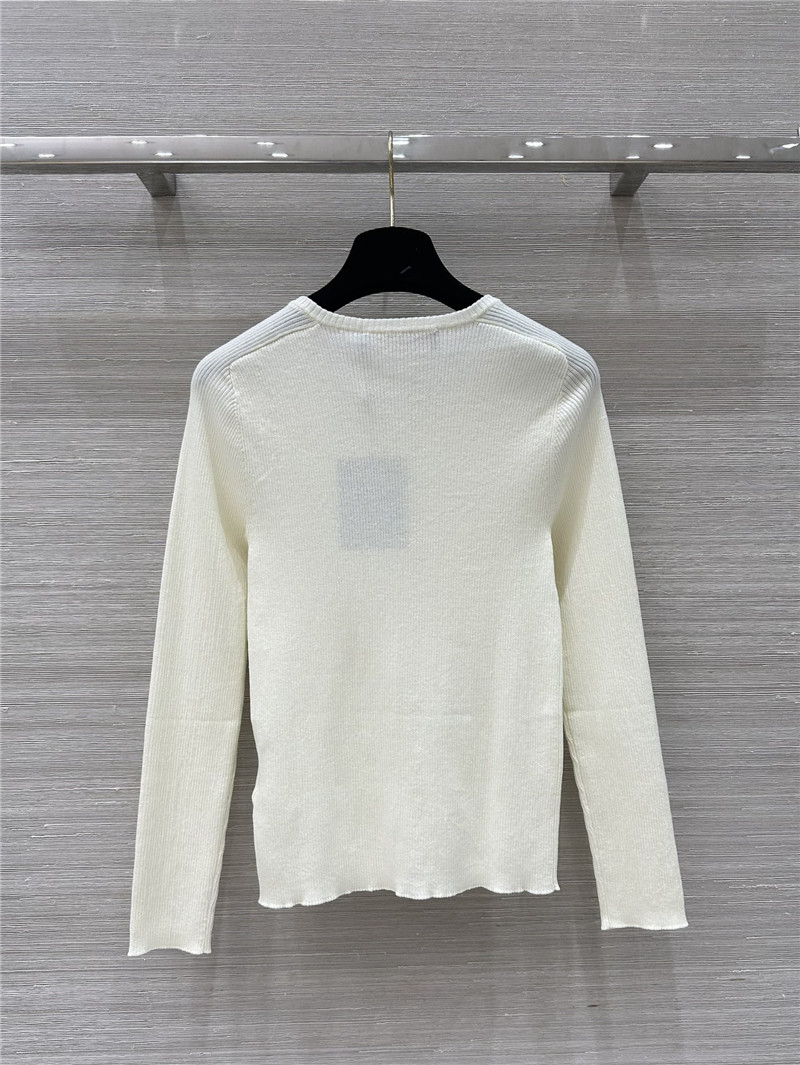 LV Long Sleeve Linen-Knit Top White