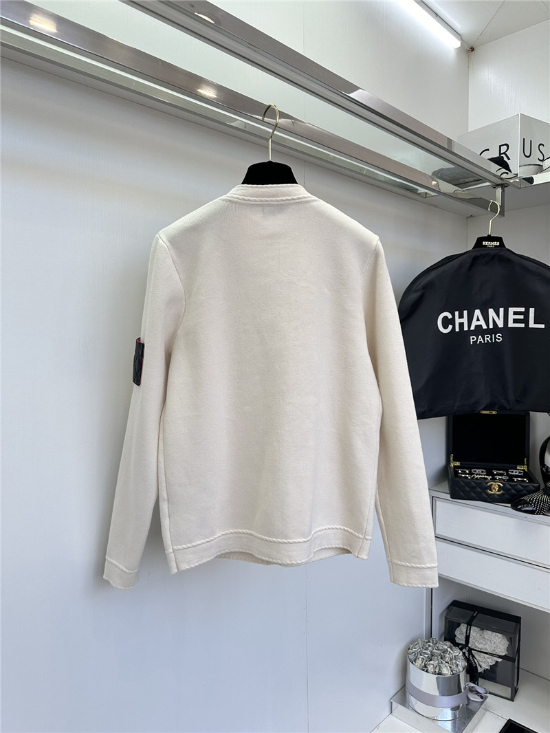 Ch**el white crewneck cardigan with leather pocket