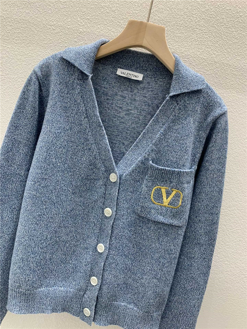 Va1e*ntin0 blue v-neck cardigan with logo
