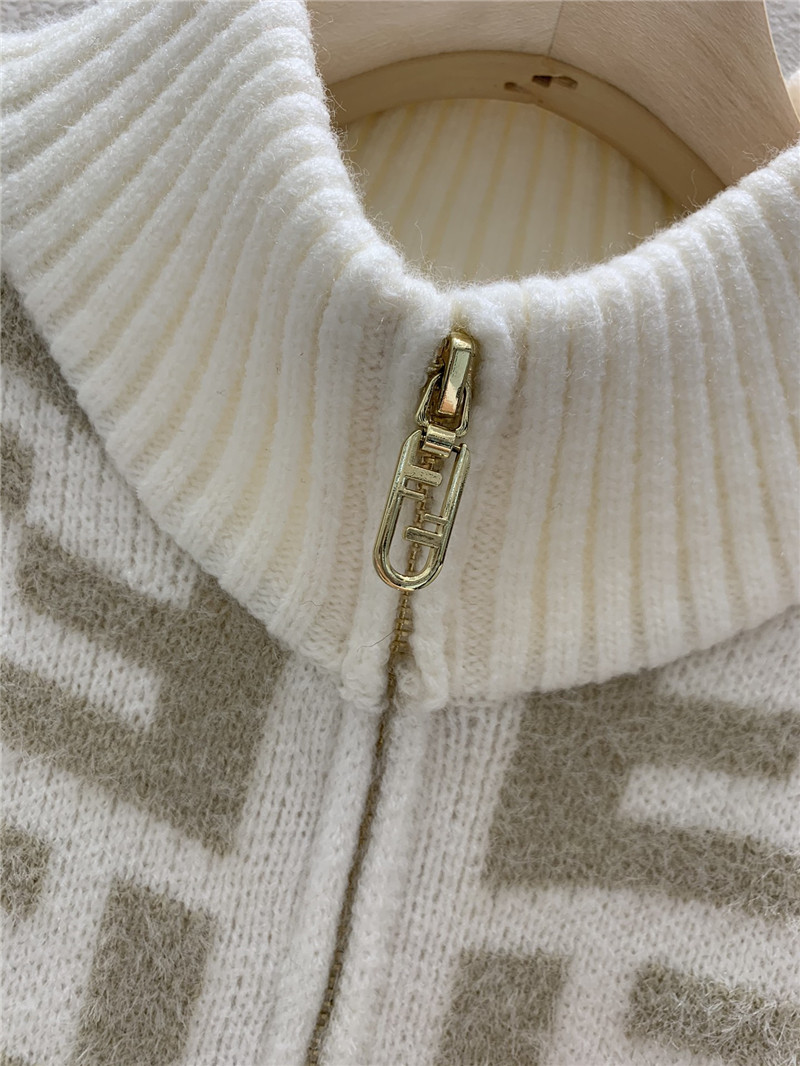 F**di ff jacquard zip-up cardigan white