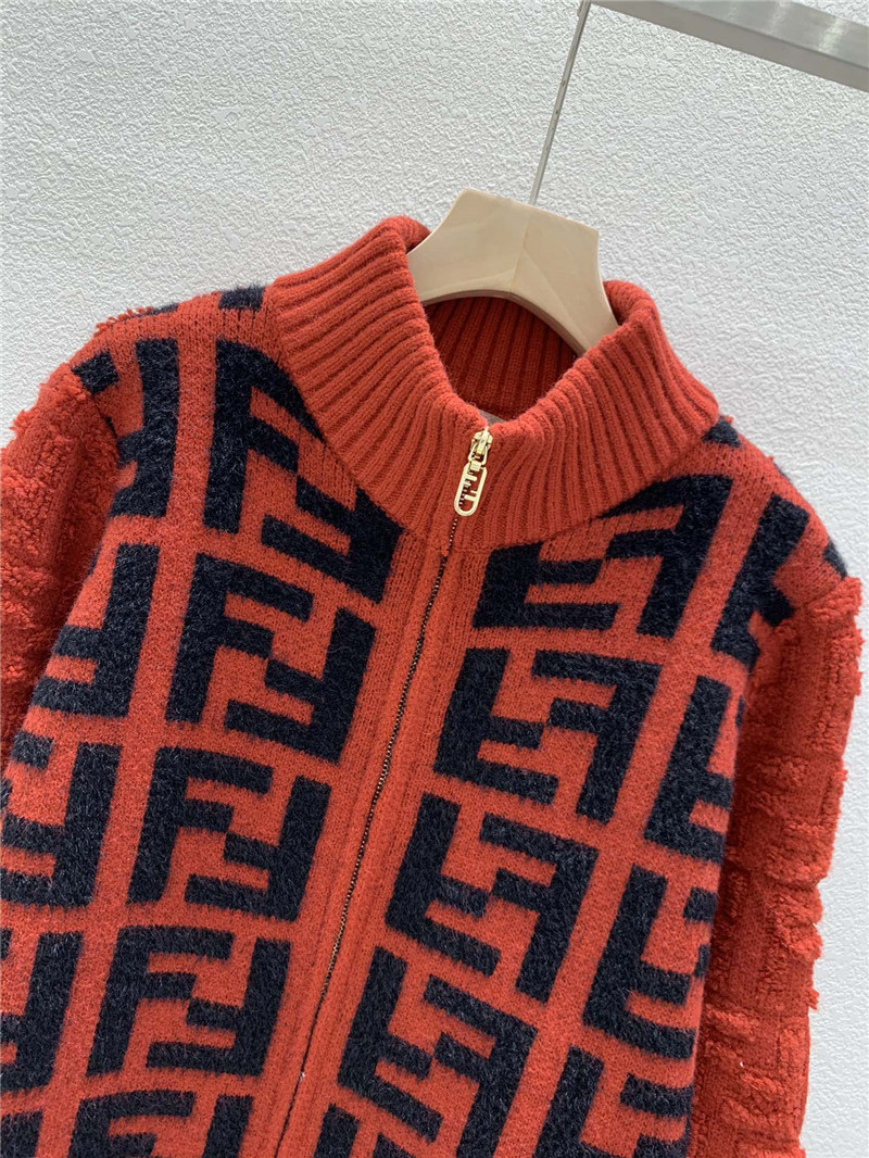 F**di ff jacquard zip-up cardigan orange