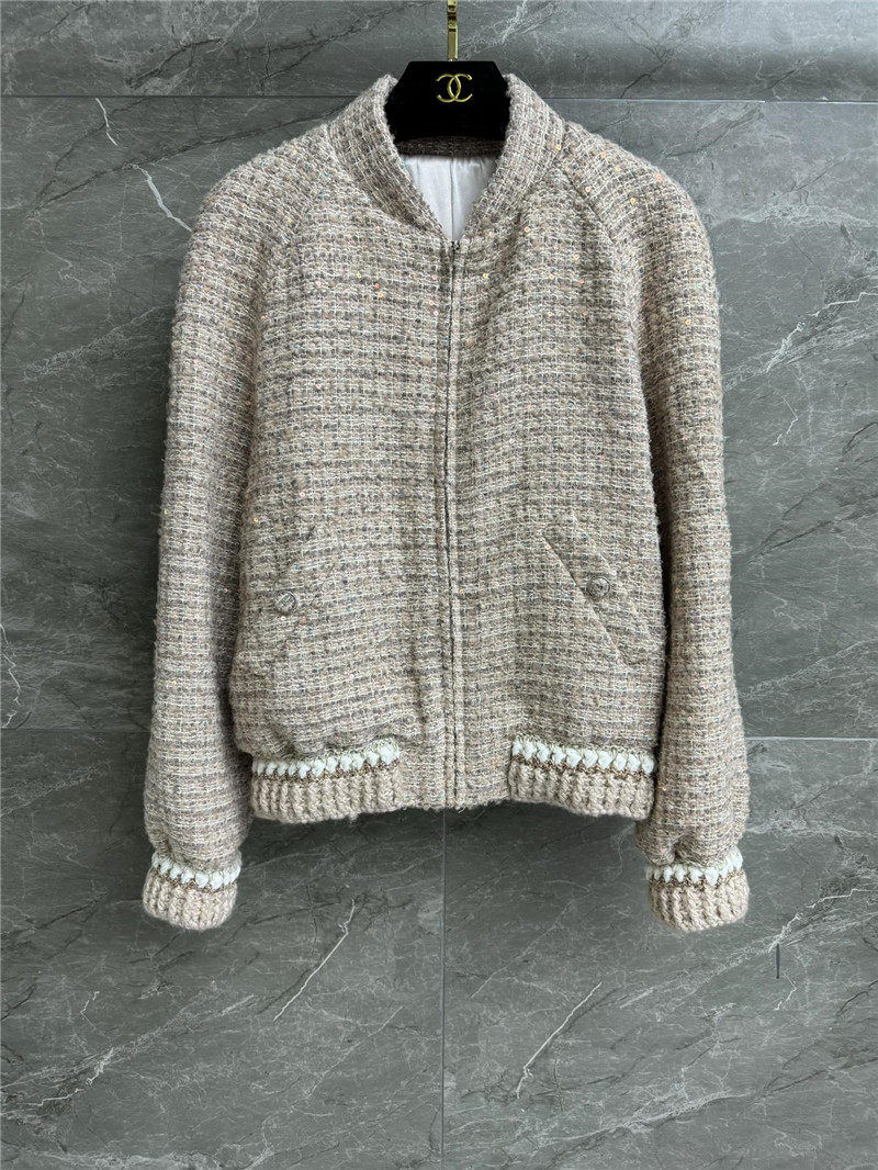 Ch**el beige sequined wool coat