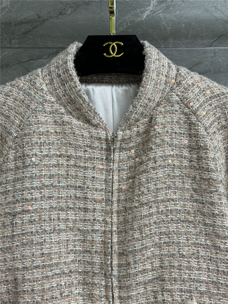 Ch**el beige sequined wool coat