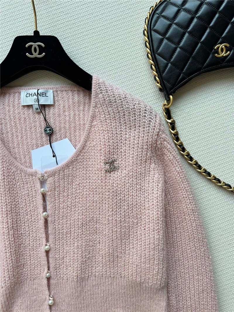 Ch**el pearl buttons rib cardigan pink