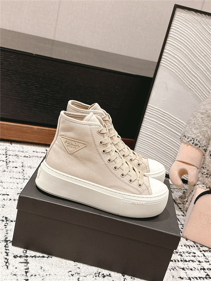 Pra*a beige high-top canvas sneakers