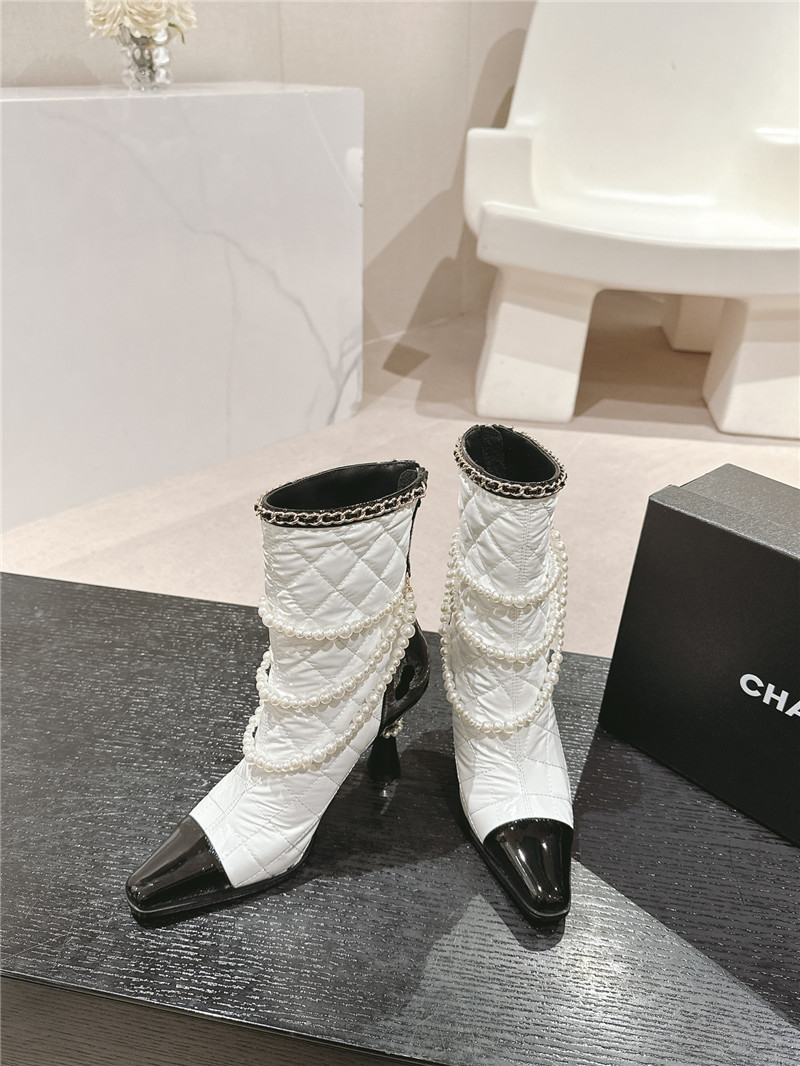 Ch**el white leather pearl ankle boots
