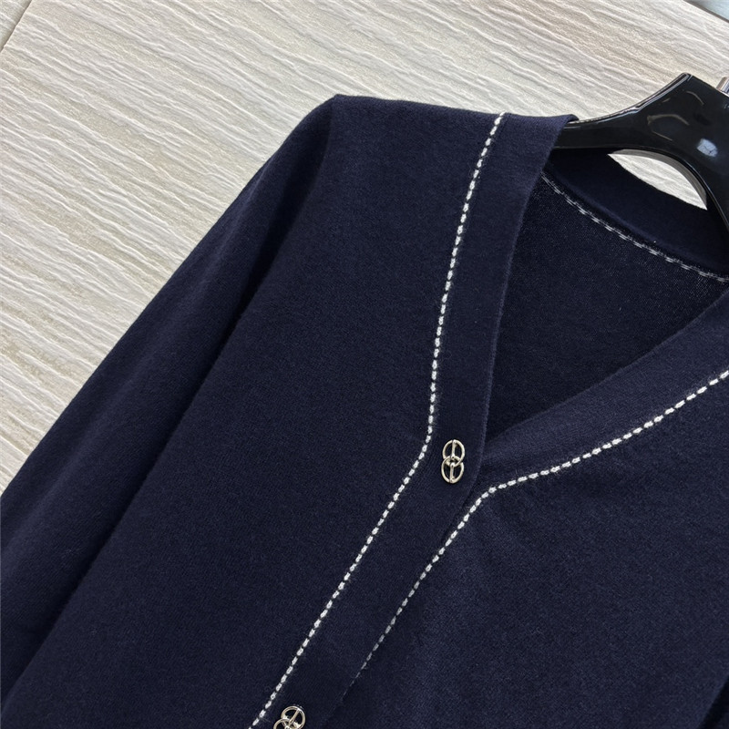 H**me5 v-neck trim knit cardigan navy