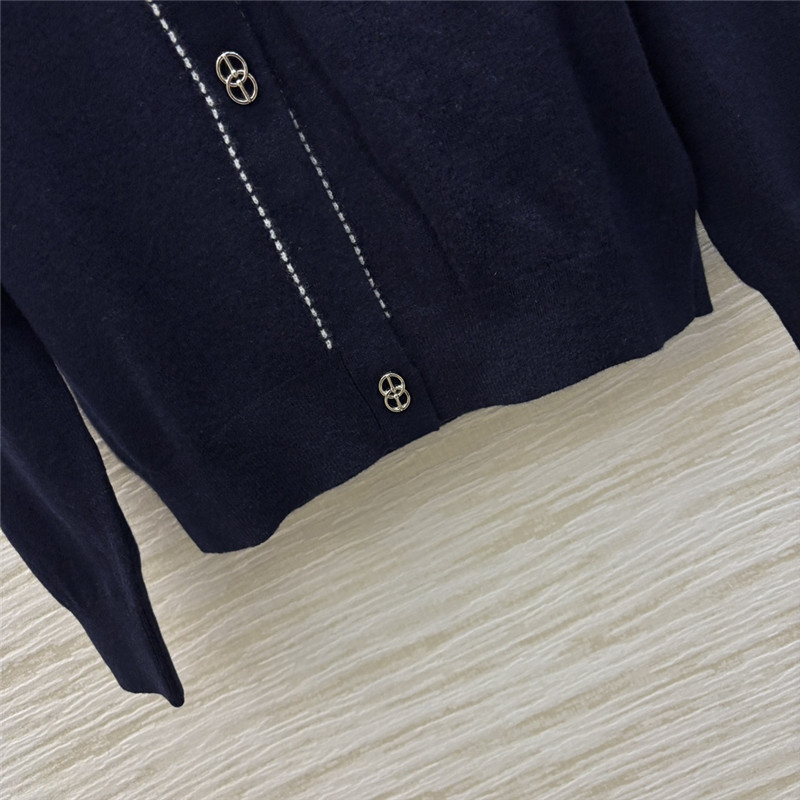 H**me5 v-neck trim knit cardigan navy