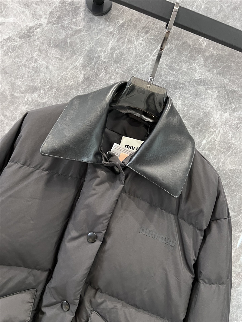 M1um1u leather collar down jacket