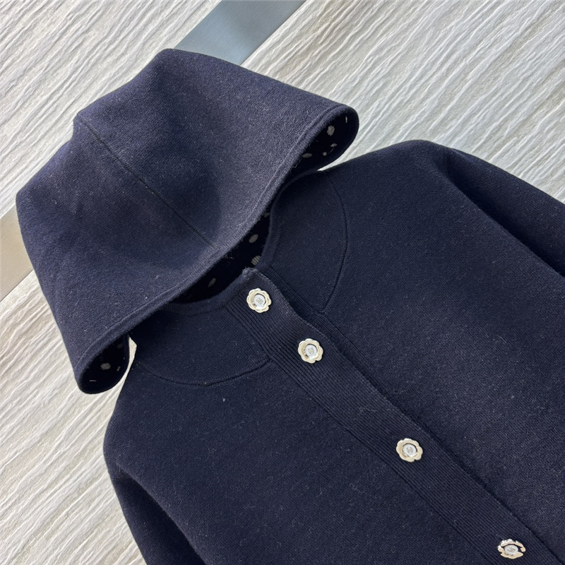Ch**el navy pocket wool cardigan with hood