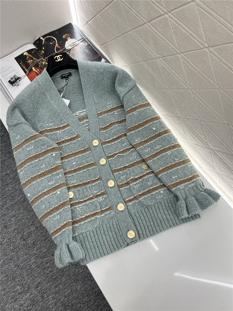Ch**el stripe blend cashmere cardigan grey