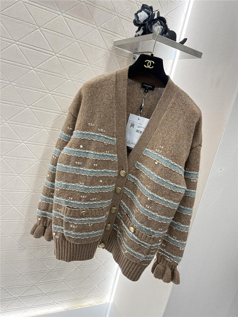 Ch**el stripe blend cashmere cardigan brown