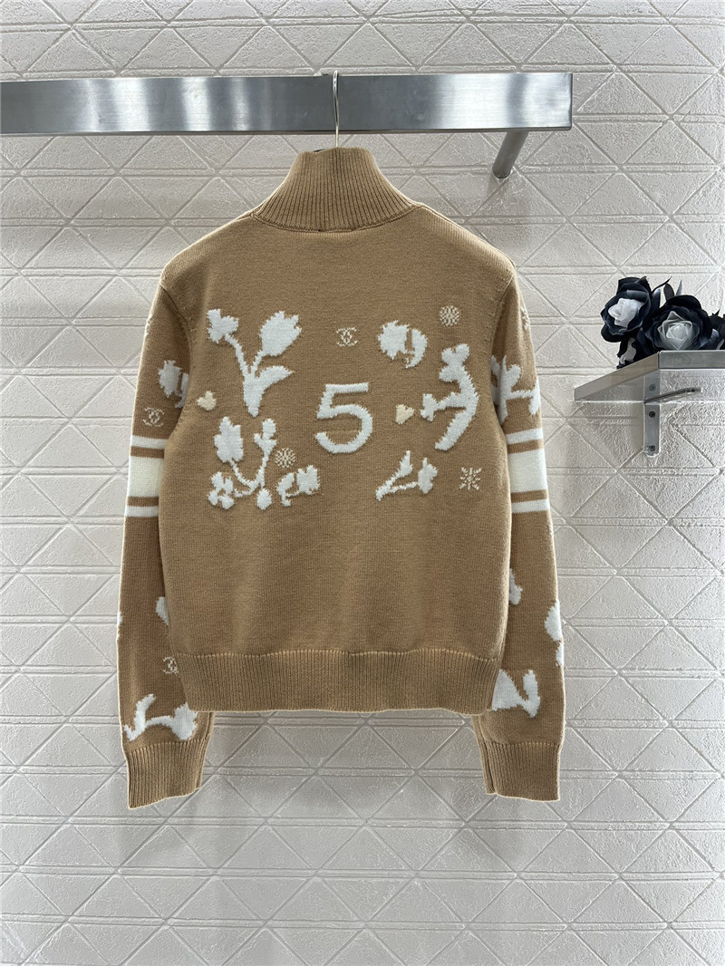 Ch**el floral turtleneck knit sweater beige