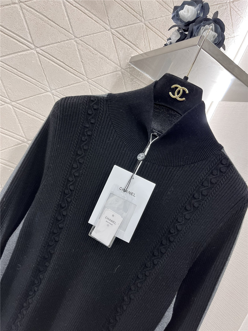 Ch**el logo ribbed-knit turtleneck top black