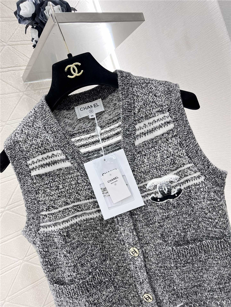 Ch**el striped wool blend vest grey