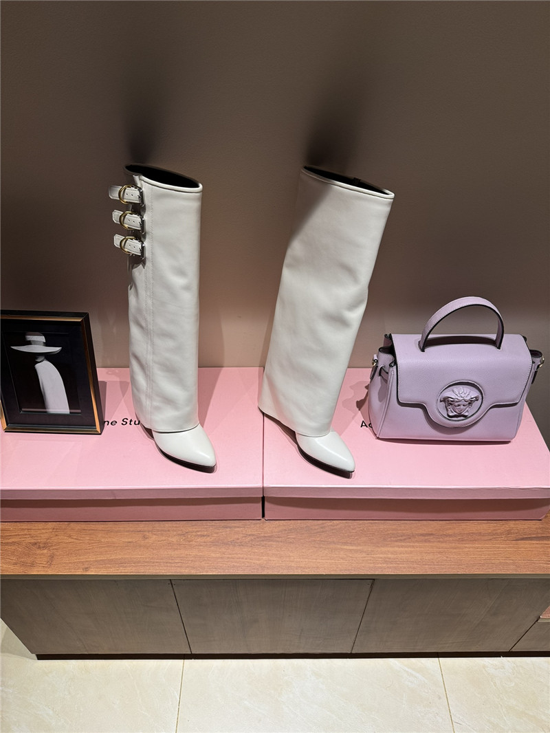 Givenchy White Shark Lock Buckle Knee-High Boots