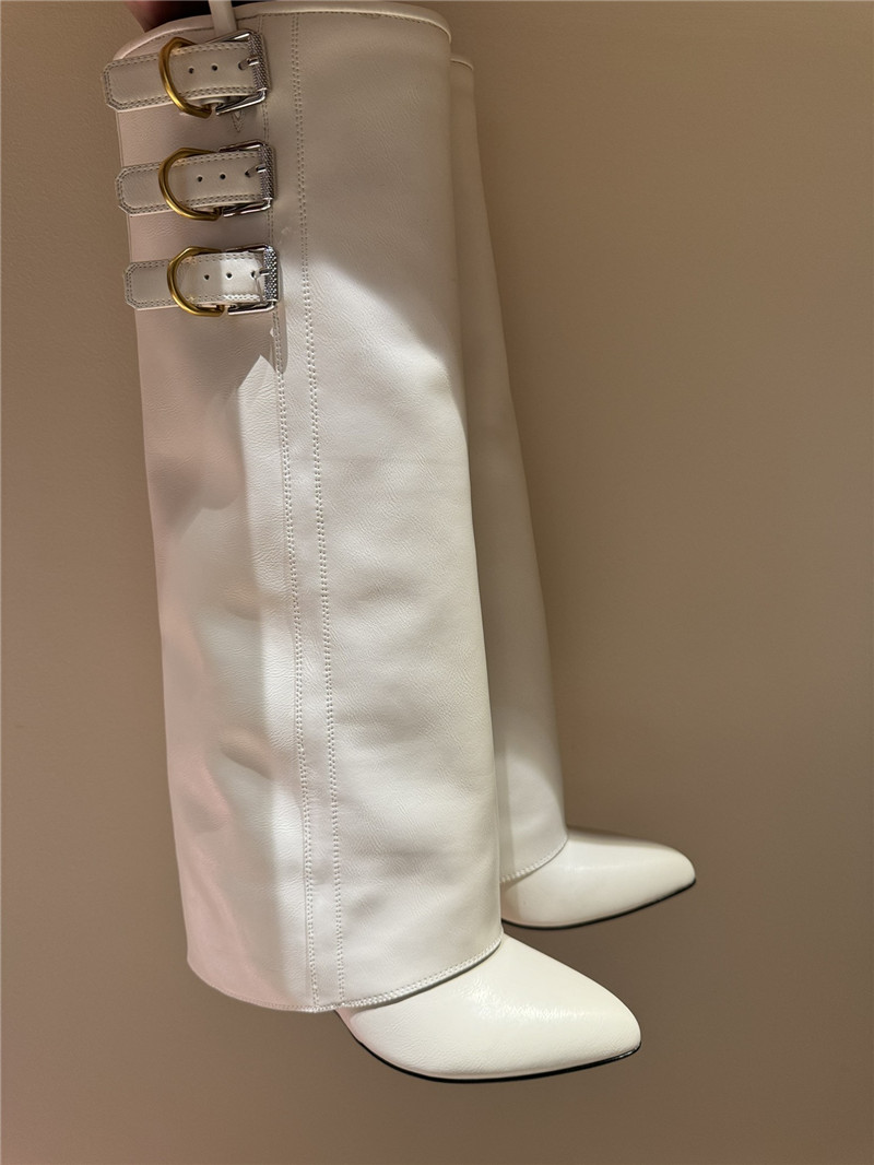 Givenchy White Shark Lock Buckle Knee-High Boots