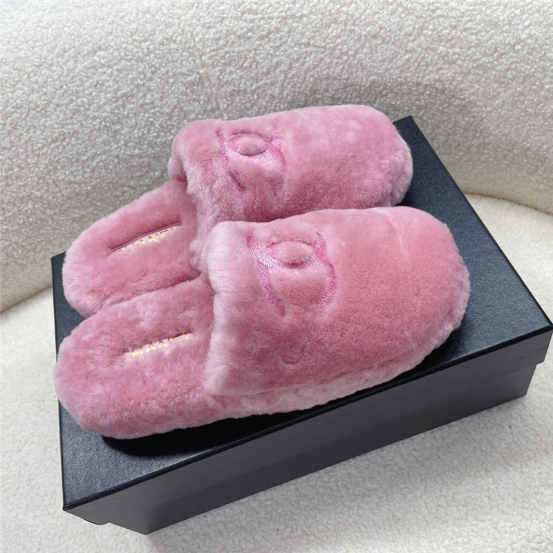 Ch**el pink shearling lambskin mules
