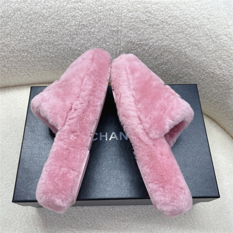 Ch**el pink shearling lambskin mules
