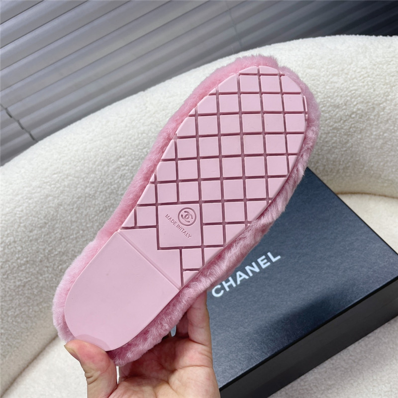 Ch**el pink shearling lambskin mules