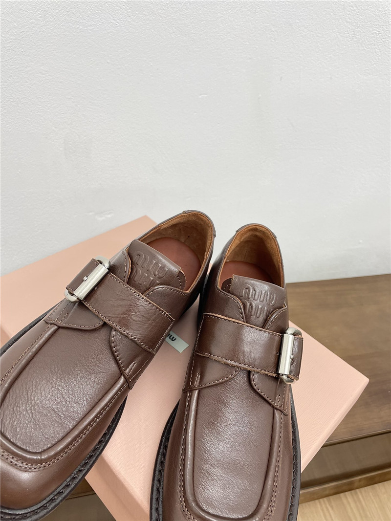 Miu Miu Brown Leather Shoes with Buckle