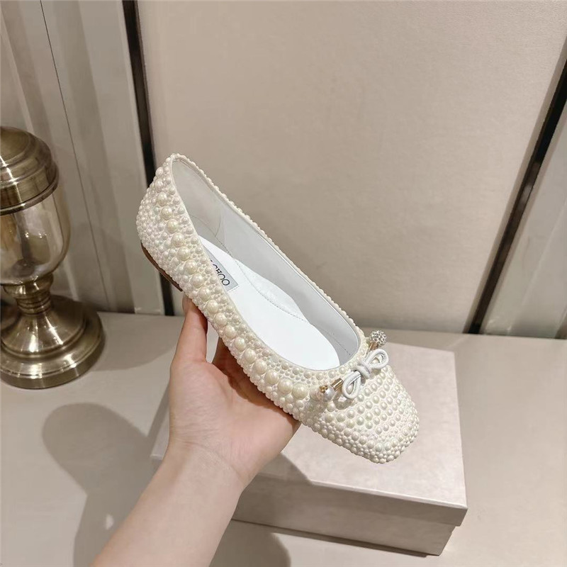 J1m*y Ch00 elme white satin pearl flats