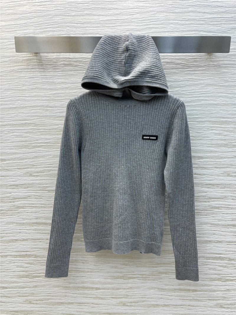 Miu Miu Ribbed-Knit Wool Sweater Grey