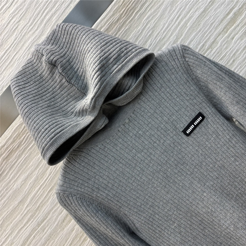Miu Miu Ribbed-Knit Wool Sweater Grey