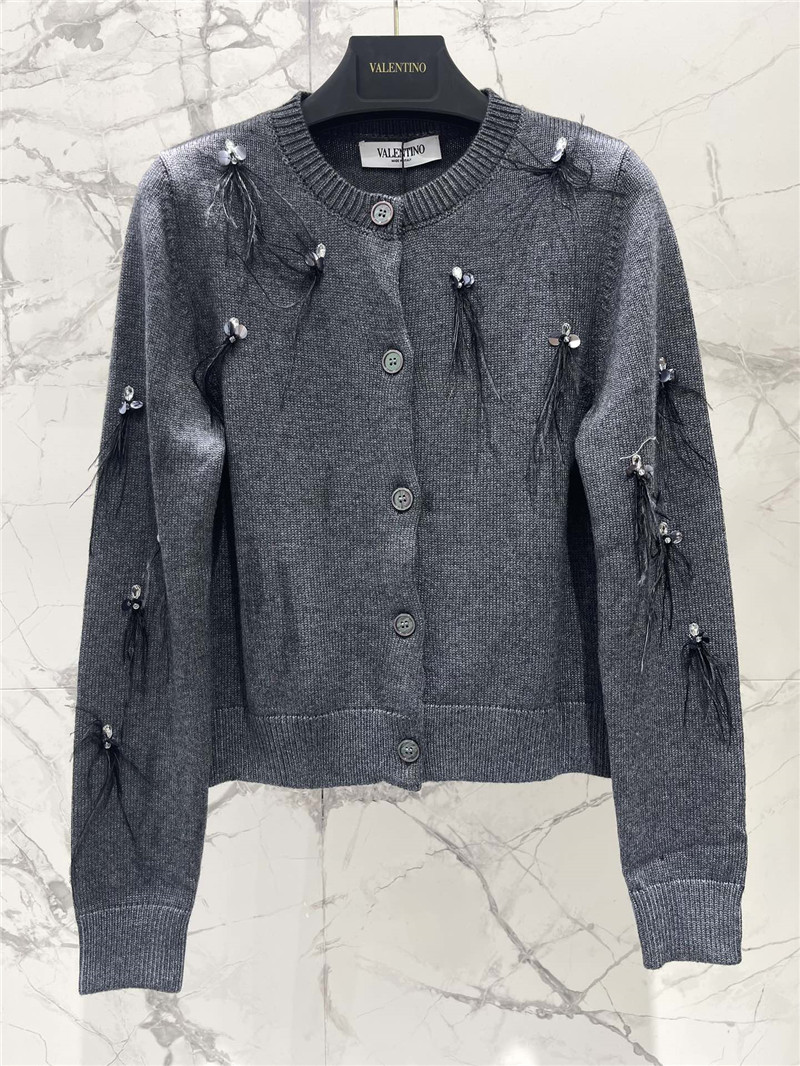 Va1e*ntin0 wool feather trim cardigan grey