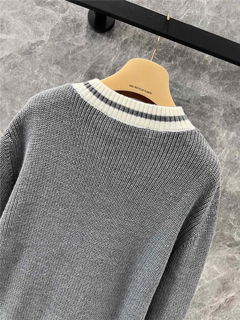 Miu Miu Stripe V-Neck Wool Sweater in Grey