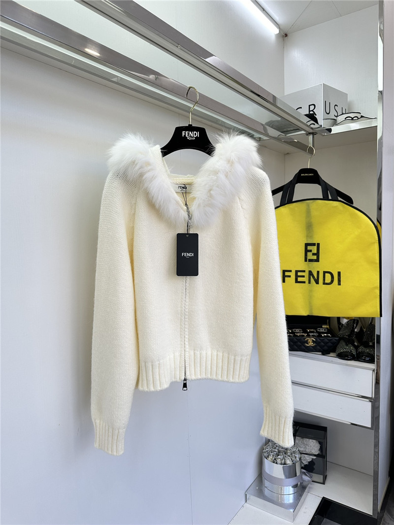 F**di fur-trim hooded zip sweater white
