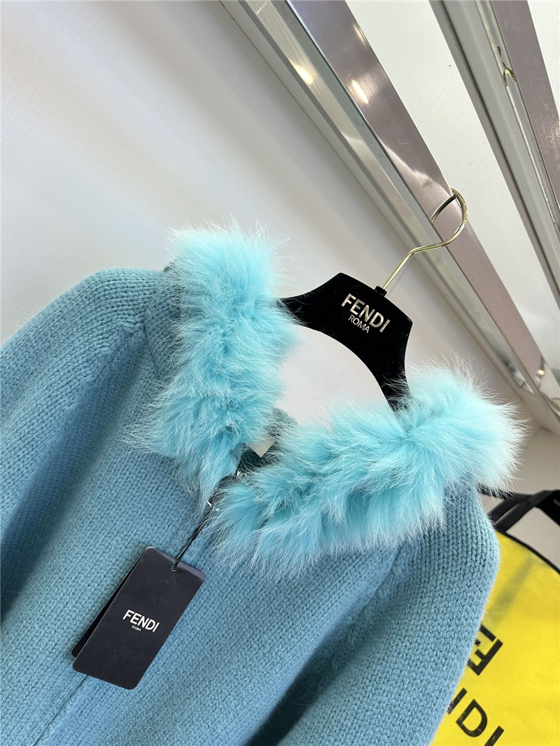 F**di fur-trim hooded zip sweater blue