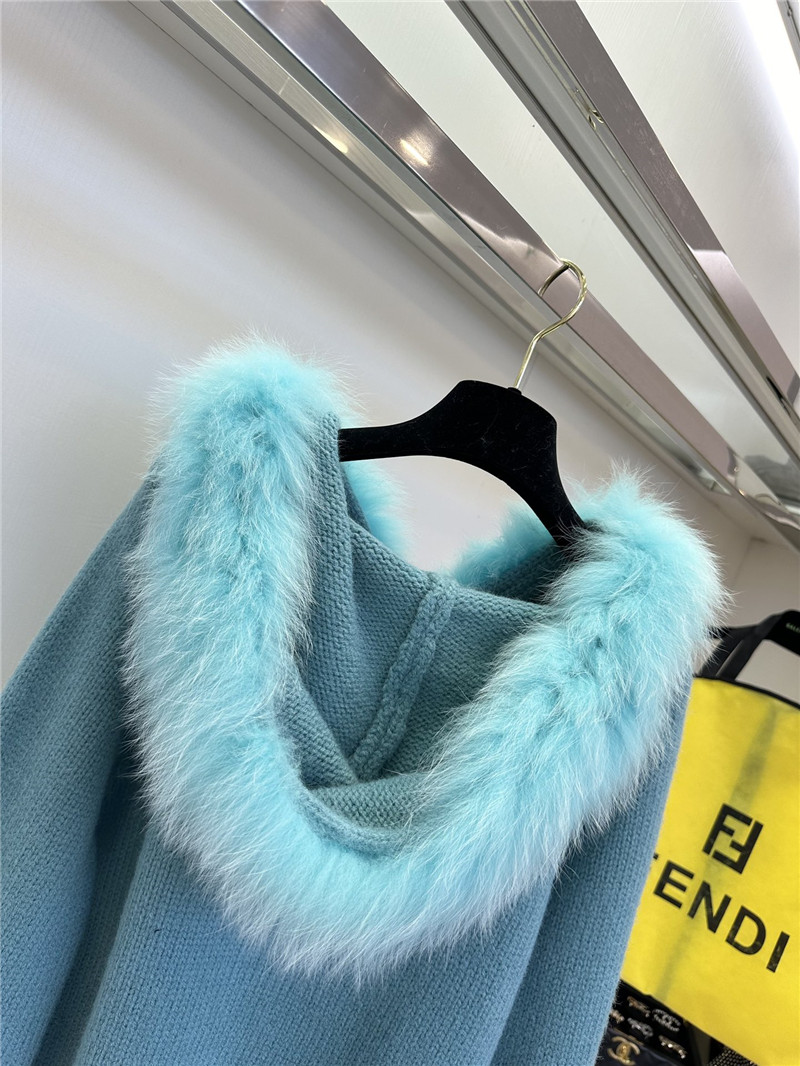 F**di fur-trim hooded zip sweater blue