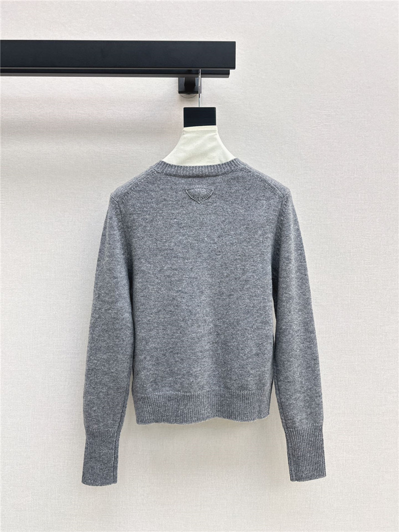 Pra*a triangle logo wool cardigan grey