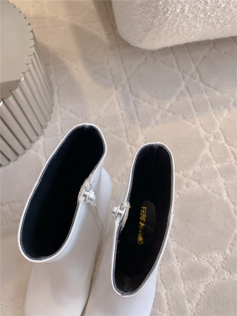 Ferragamo Elina White Calfskin Ankle Boots