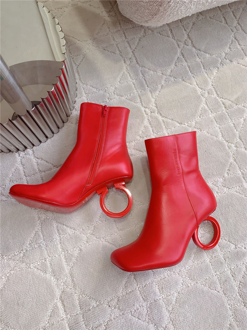 Ferragamo Red Elina Calfskin Ankle Boots